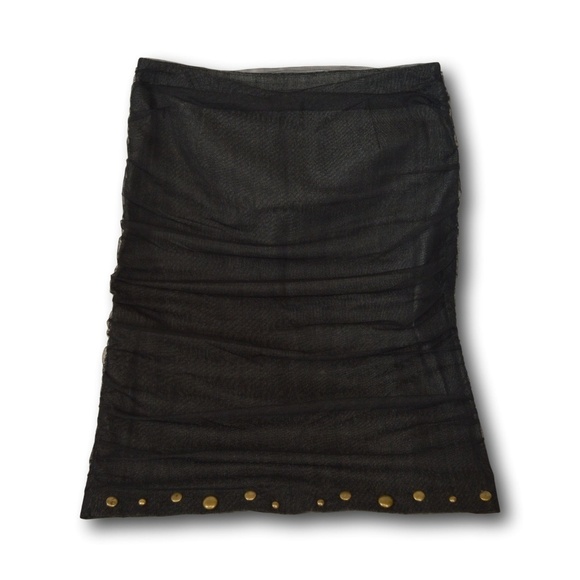 Le Chateau Black Denim Skirt with Net & Gold Studs - Picture 1 of 2
